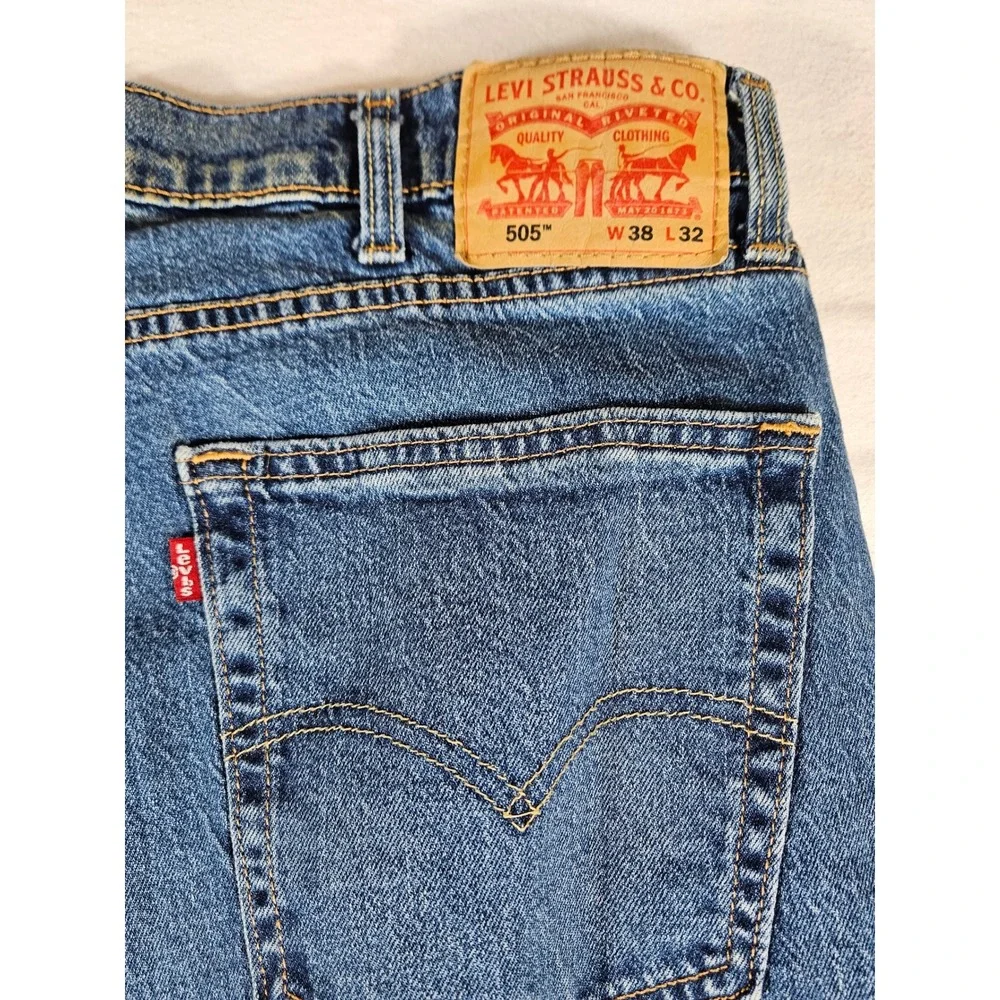 Levis 505 Regular Fit Straight Leg‎ Jeans Mens 38x32 Blue Denim 00505-3171